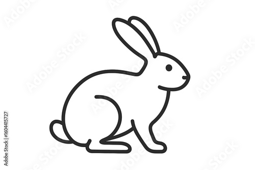 Cute rabbit outline simple line art icon. Vector bunny logo design element. Minimalist pet animal illustration for Easter. Hare sketch symbol isolated on white.