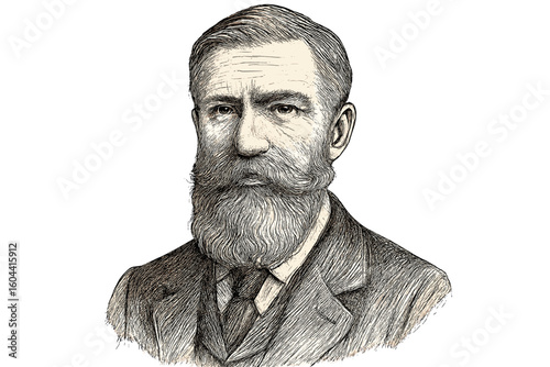 Hand-drawn vintage portrait of a 19th-century gentleman. Detailed, realistic vector sketch with a long beard. Engraving style illustration of a historical figure, thinker.