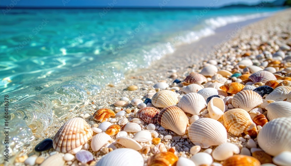 Colorful Seashells On Sandy Beach Colorful Seashells On Sandy Beach