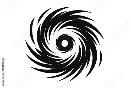 Typhoon Cyclone Hurricane Swirl Vector—Powerful Tropical Storm Symbol, Circular Spiral Disaster Icon, Weather Emergency, Abstract Wind Gust, Isolated Black Silhouette, Transparent Background