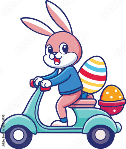 Happy Easter Bunny Riding Scooter Delivering Colorful Eggs new 2025 trendy