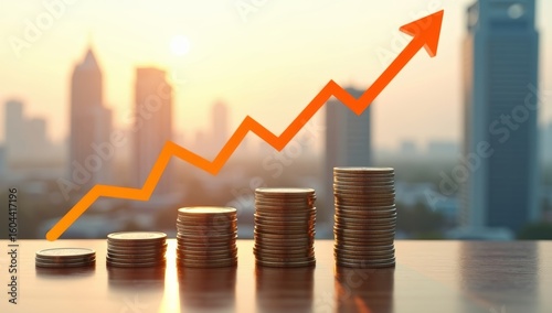 Business graph with stacked gold coins showing financial growth