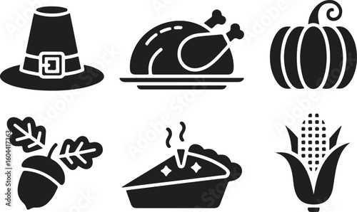 Thanksgiving Turkey and Pie Silhouette Set

