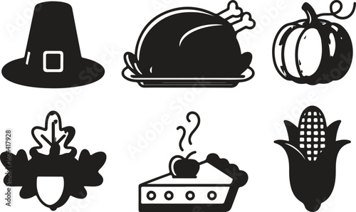 Thanksgiving Turkey and Pie Silhouette Set

