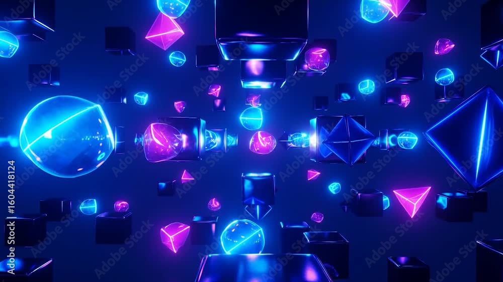 Neon Geometric background Loop with glowing lights and abstract digital wave design