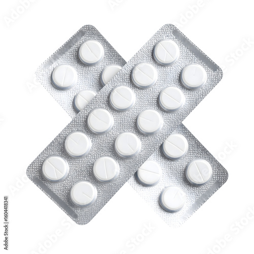  Blister Pack of Round White Tablets in Cross Arrangement (2 Strips)