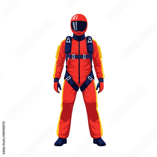 Person Standing in Red Jumpsuit with Helmet Ready for Jumping