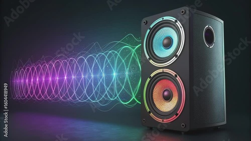 Dynamic Audio Speaker Visualization Colorful Sound Waves Abstract Music Technology Concept Digital Art Design for Concerts Parties Events Advertising and Entertainment Industry