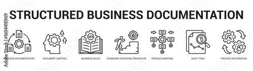 Structured Business Documentation Modern and clean web banner illustration featuring thematic icons for visual communication