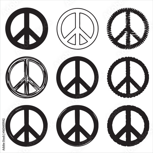 Collection of diverse peace symbols in circular designs