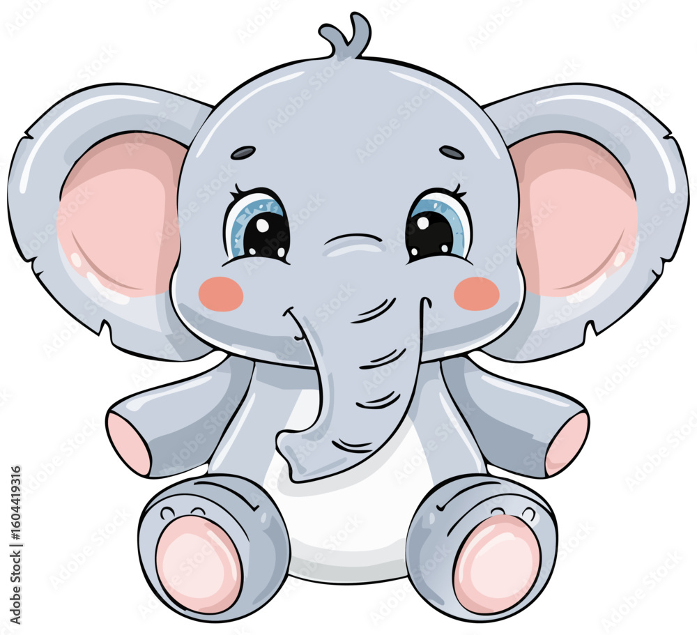 Fototapeta premium Cute cartoon elephant stuffed animal clipart illustration, isolated 