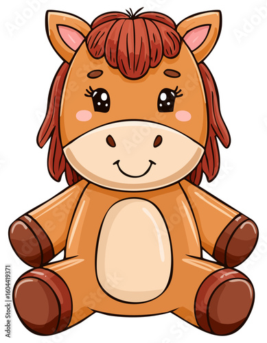 Cute cartoon horse stuffed animal toy clipart illustration, isolated 