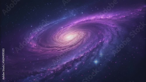 Mesmerizing Spiral Galaxy in Deep Space Cosmic Nebula of Purple and Pink Hues with Sparkling Stars and Celestial Bodies Universe Exploration Background for Science Fiction and Abstract