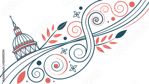 Ornate capitol building design with swirls and leaves