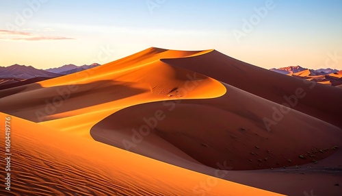 Golden sand dunes at sunrise