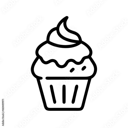 Cupcake with Frosting Outline for Bakery Menus, Dessert Blogs, Party Invitations, Confectionery Websites, and Cake Decoration Tutorials