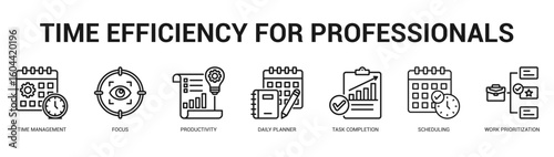 Time Efficiency for Professionals Modern and clean web banner illustration featuring thematic icons for visual communication