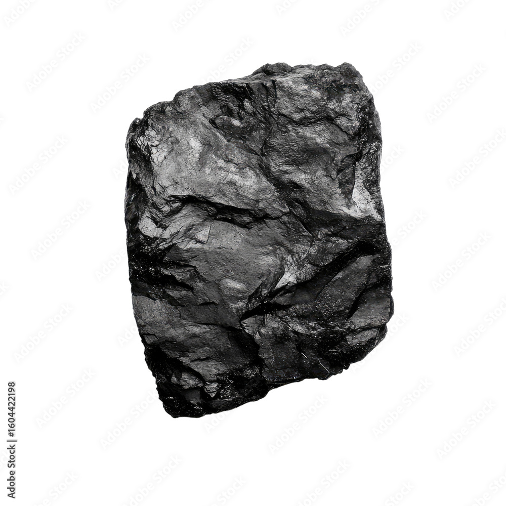 Obraz premium Black coal isolated on a white background, top view. A piece of dark black wood-burning charcoal with no shadow or reflections transparent, alpha background png