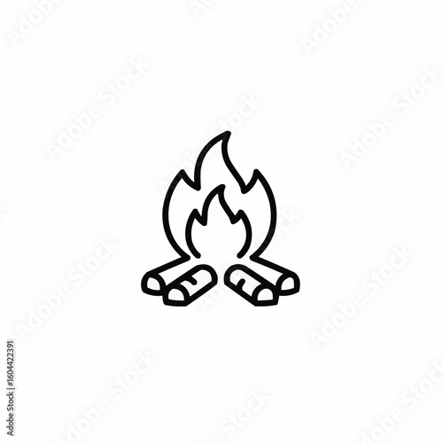 Campfire with flames and logs in minimalist line art style  