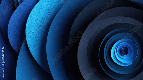 Abstract design with concentric circles in shades of blue.