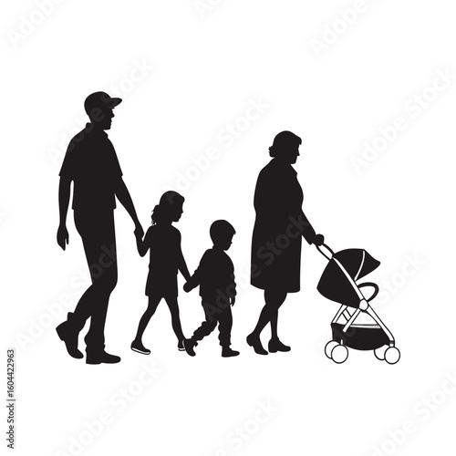 set of 5 extended family icon in black color vector illustration