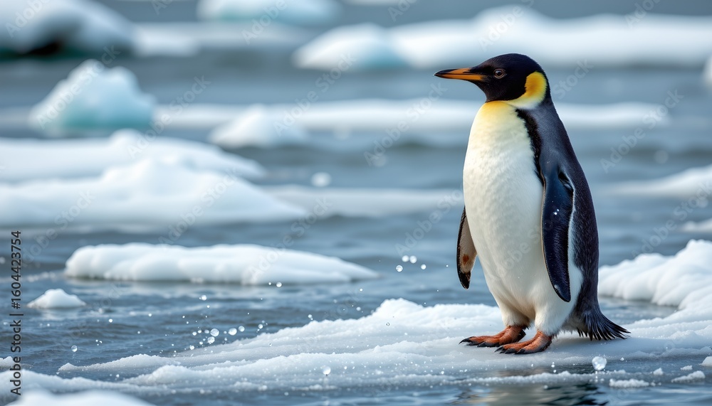 Obraz premium a penguin standing amidst floating icebergs in an icy environment