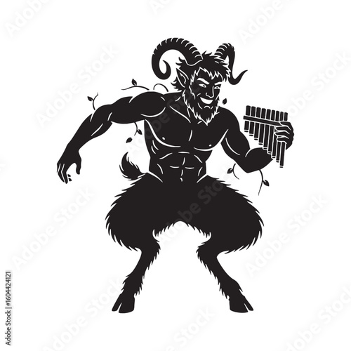 Woodland Pan digital black silhouette, rendered perfectly for clarity and appeal – Pan silhouette – Pan Vector – Silhouette of Pan – Greek god silhouette

