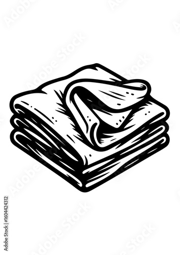 Artistic black and white illustration of folded fabric with intricate detailing
