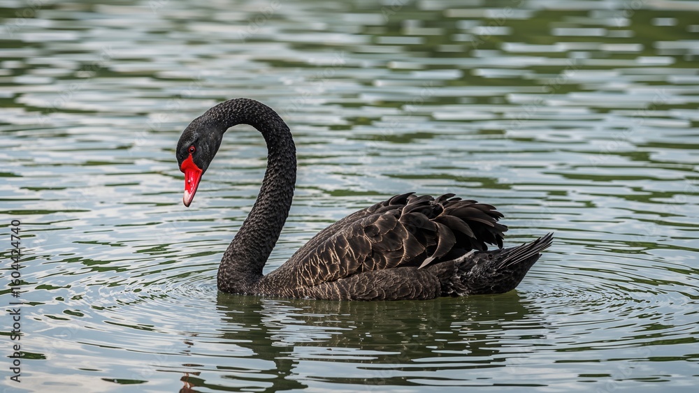 Obraz premium Wild and stunning dark swan floating on a peaceful lake