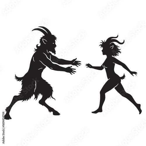 Recognizable Pan digital black vector, representing the god of shepherds' unforgettable appearance – Pan silhouette – Pan Vector – Silhouette of Pan – Greek god vector

