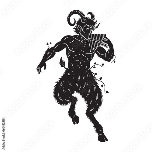 Rustic Pan digital black vector artwork, ideal for portraying the god of the wild's essence – Pan silhouette – Pan Vector – Silhouette of Pan – Greek god silhouette

