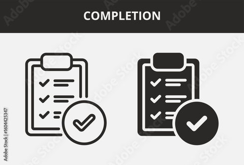 Completion Icon Set Double Style Collection. Contains Outline and Glyph Style Icons. Completion Outline and Glyph Style Icon Collections
