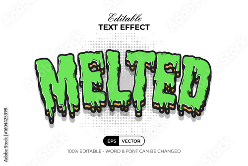 Green Melted Text Effect Retro Cartoon Curved Style. Editable Text Effect.