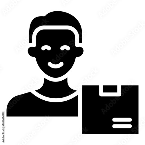 Delivery Support Glyph Black Silhouette Icon Vector Design - Customer support with a package, representing shipping assistance, customer care, or delivery service