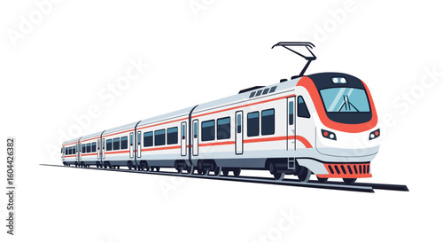 High-Speed Modern Train Illustration Navigating the Rails on a White Backdrop