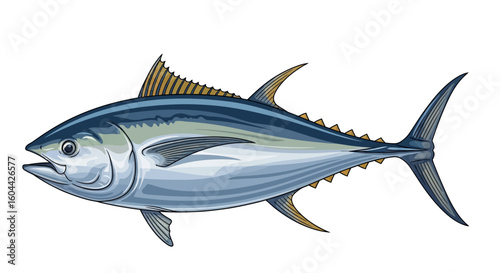 Detailed illustration of a vibrant tuna fish, showcasing its unique coloring and streamlined form in high definition