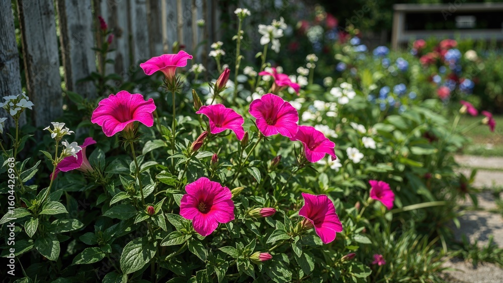 Fototapeta premium Colorful Pink Petunias Growing in a Garden Setting