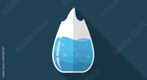 Stylized Iceberg Water Drop Graphic with Long Shadow on Dark Blue Background Illustration