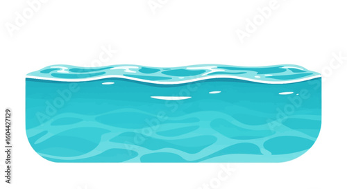 Stylized depiction of a tranquil pool, showcasing gentle waves and serene turquoise tones, ideal for illustrative projects and calming visuals