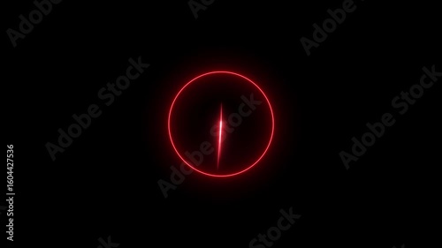 Glowing neon sign clock icon animation on circle timer timekeeper analog clock 24 hour day fast speed sign symbol , Analog neon sing clock icon animation.