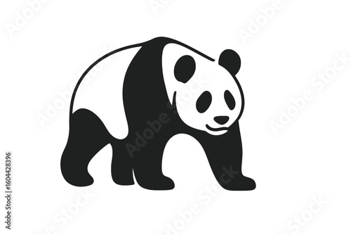 Panda silhouette vector illustration. Cute giant panda bear walking. Chinese wildlife animal symbol. Minimalist logo or icon for zoo, conservation, or nature project.