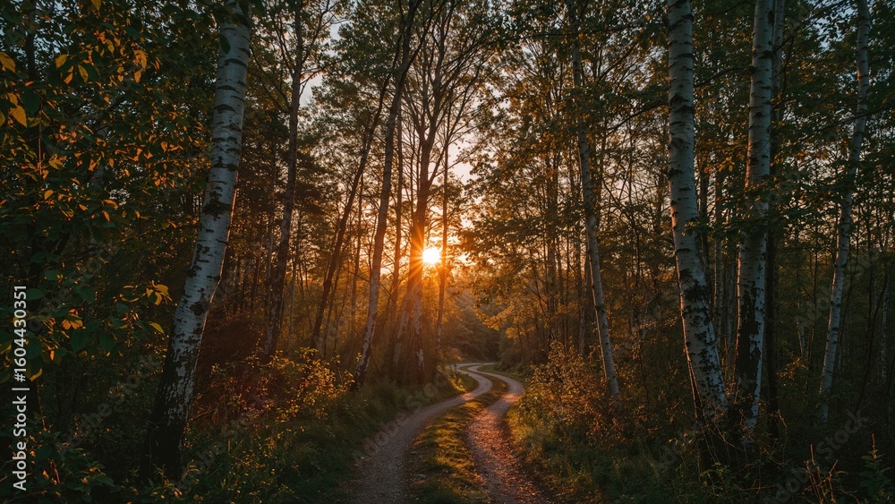 Fototapeta premium Golden hour in a grove of birch trees