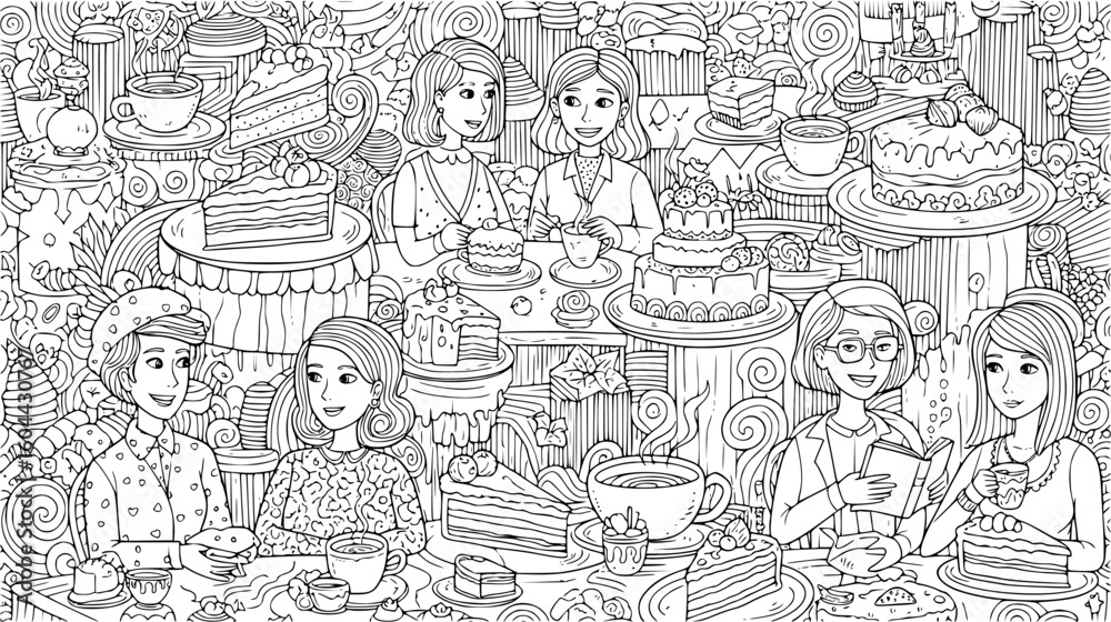 Obraz premium A delightful afternoon tea party with women enjoying cakes and conversation