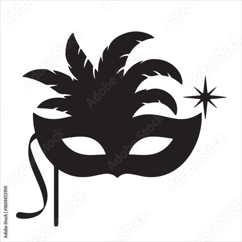 Elegant black masquerade mask with feathers and sparkle