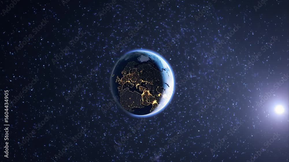 Earth at Night from Space Stunning Planet with City Lights and Starry Background