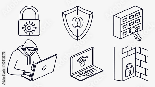 Cyber Security Icon Set – Iron Gray Vector Icons for Data Protection, Network Security, and IT Safety