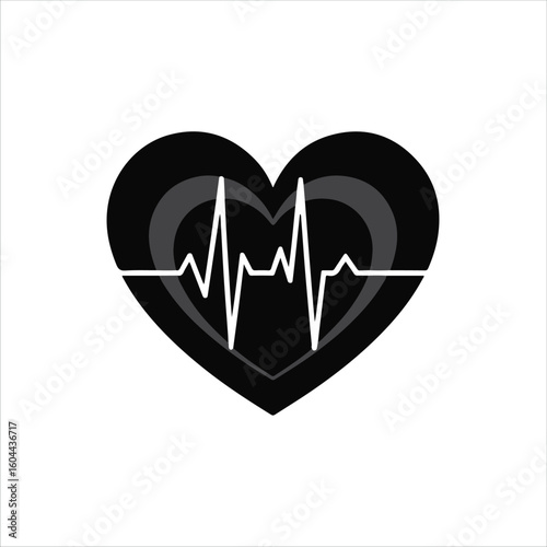 Black heart with ekg pulse line symbol