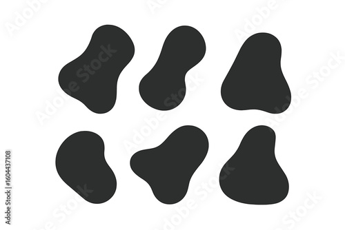 Set of abstract organic blob shapes. Modern liquid amoeba silhouettes. Minimalist fluid design elements for graphic projects. Vector illustration isolated on white background.