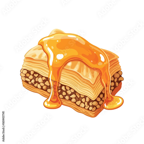 Baklava Sweet Pastry with Nut Filling Drizzled with Golden Syrup