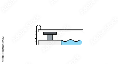 Diving Board Icon: Minimalist depiction of aquatic recreation with poolside platform and ladder, against a seamless white backdrop highlighting